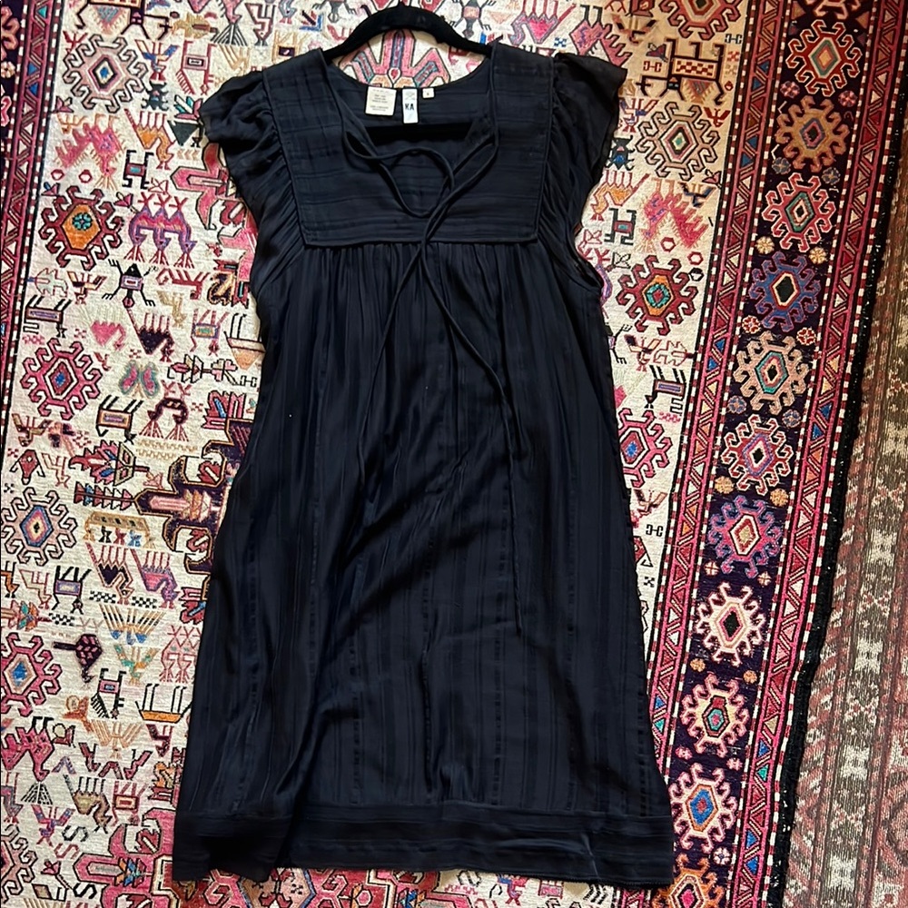 Black Ruffled Midi KA 7 silk and cotton Sundress EUC